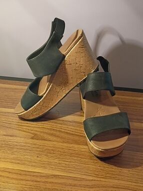 Wedge Sandals in Black with Cork Platform